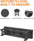 HDPE Outdoor Bench, 55" Patio Bench Outdoor Furniture, Poly Lumber Adirondack Benches, Fade-Resistant HDPE Garden Backless Benches for Park, Poolside, Garden, Porch, Obsidian