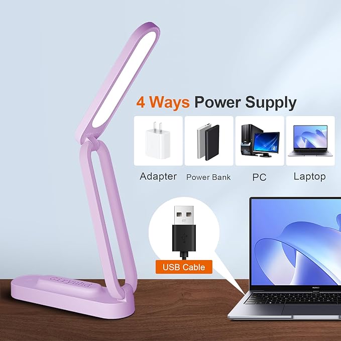 LED Desk Lamp for Office Home & Battery Operated Lamp Rechargeable Lamp Foldable & Portable Light, LED Desk Light Strip, 3 Brightness Dimmable Small Desk Lamp Wireless Reading Lamp