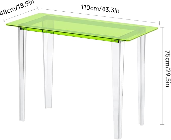 Acrylic Desk, Modern Study Table for HomeOffice-Extended Surface Multi-Purpose Console & EntrywayTable, Sturdy Lightweight Design (42.5-inch, Green)