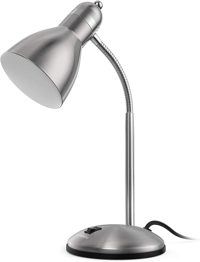 LEPOWER Metal Desk Lamp, Adjustable Goose Neck Table Lamp, Eye-Caring Study Desk Lamps for Bedroom, Study Room and Office (Silver)
