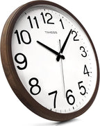 Wall Clock, Classic Wood Style Finish, 13 Inch Non-Ticking Silent Battery Operated Analog Clock, Ideal Retro Decor for Home, Bedroom, Living Room, Kitchen, Bathroom, Office(Wood Brown)