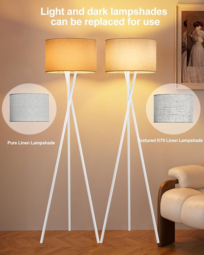 Lightdot White Tripod Floor Lamp, Modern Floor Lamp for Living Room, Standing Lamp with Linen Shade, E26 Bulb Included, 66" Tall Floor Lamp for Bedroom, Home Office