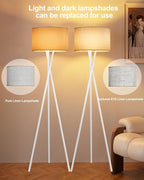 Lightdot White Tripod Floor Lamp, Modern Floor Lamp for Living Room, Standing Lamp with Linen Shade, E26 Bulb Included, 66" Tall Floor Lamp for Bedroom, Home Office