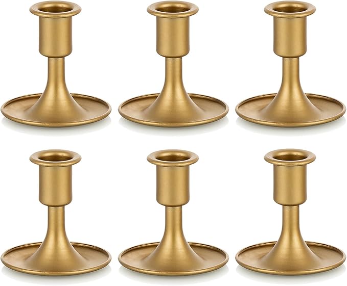 Candlestick Holders Taper Candle Holders, Romadedi Gold Candle Stick Candle Holder for Table Centerpiece, Wedding Reception, Festive Christmas Mantel Decoration or Home Decor, Set of 6