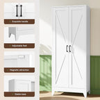 Letaya Storage Cabinet,75" H Metal Kitchen Pantry Cabinets with Doors and Adjustable Shelves,Pantry Organizers for for Cupboard/Office/Garage Room,White