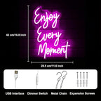 Enjoy Every Moment Neon Sign Pink Letter LED Sign Words Neon Light Up Sign Enjoy Neon Signs for Wall Decor LED Neon Lights Signs for Bedroom Bar Restaurant Salon Party Decor