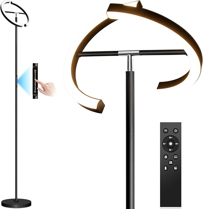 Floor Lamp for Bedroom,Stepless Dimmable Standing Lamp, 3000-6000K,Rotatable Reading Light with Touch and Remote Control, Modern LED Floor Lamps for Living Room Office