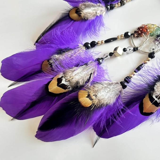 7 Chakras Dream Catchers Moon Tree of Life Dream Catcher Violet Feather Dreamcatcher Wall Decor with Rainbow Healing Crystal Stone Wall Art Hanging for Bedroom Home Decor Bless Gift Wedding Party