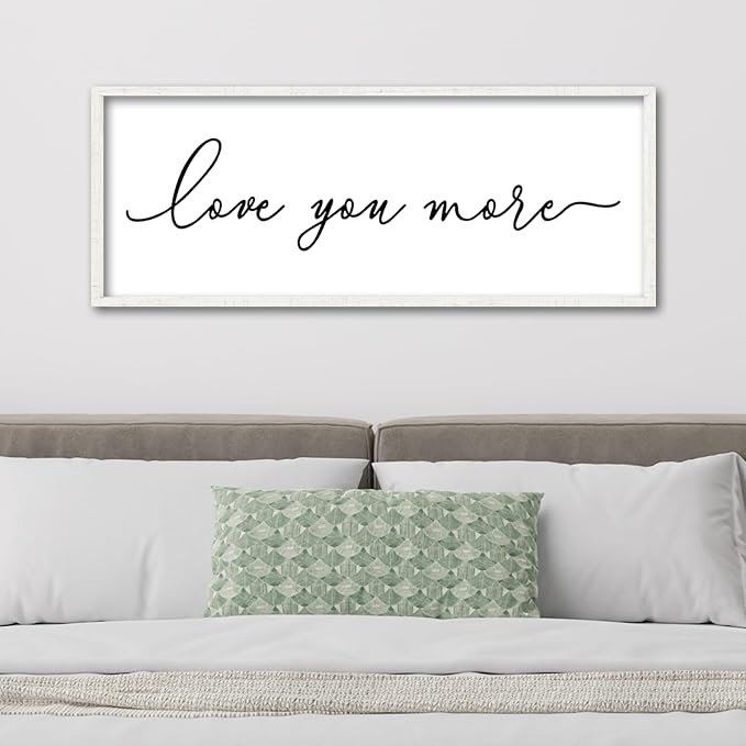 ZZJJHYWGQ Love You More Wall Decor Art 40''×15'' for Large Master Bedroom Above Over Sign Bed Framed Wood Wall Hanging Decor (White)