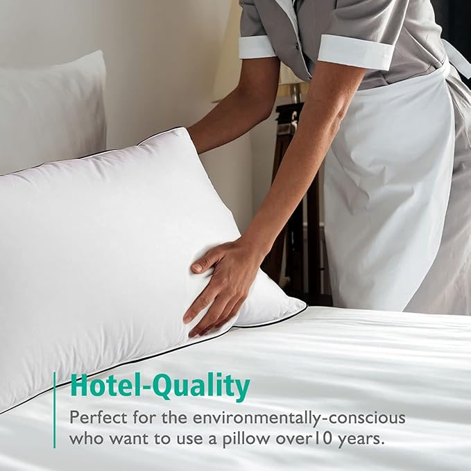 APSMILE Organic Feather Down Pillows Set of 2, Standard Size Bed Pillows for Sleeping with 100% Cotton Cover, 3-Chamber Hybrid Feather Down Core Pillow Surrounded by Polyester, 20x26 Inches