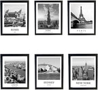 Black And White Wall Art Decor,New York, London, Tokyo, Paris, Eiffel Tower Wall Decor Art,Modern Boho Wall Art for Living Room Bedroom Prints Poster,8x10 Inch Set of 6,Framed