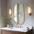 ANDY STAR Bronze Bathroom Mirror, 24"x36" Oil Bronze Asymmetrical Wall Mirror in Stainless Steel Metal Frame, Unique Vanity Mirror with Modern Curved Design, Ideal for Bathroom, Bedroom, Entryway