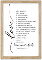 FZMHASLWW Love Is Patient Kind Wall Decor 16"×11" Love Never Fails 1 Corinthians 13 Bible Verse Sign Wood Framed Wall Hanging Art (Wood)