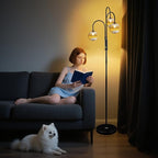 Lightdot 70IN Dimmable Floor Lamp for Living Room, 3 Light LED Tree Floor Lamps with 3Pcs Glass Globe, 3000K Soft Warm White for Wedding/Party, Mid Century Standing Tall Lamp for Bedroom/Office-Black