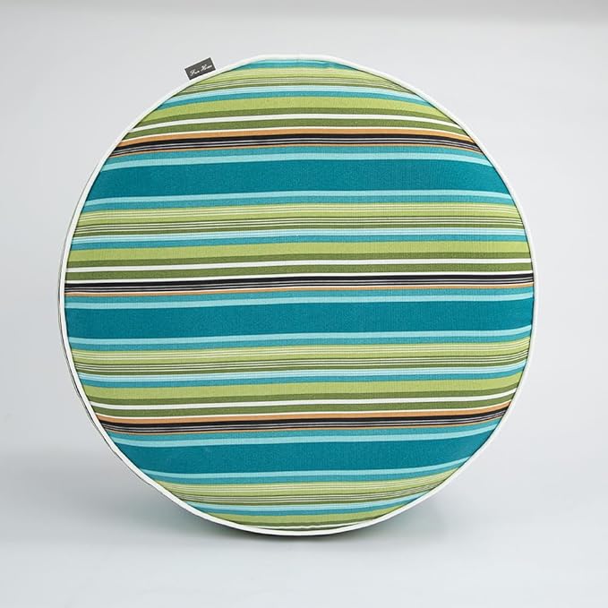 FUNHOME Inflatable Outdoor Ottoman with Air Pump,20"x9" Portable Patio Pouf,Water Resistant,Fade-Resistant,Round Blow Up Footrest Stools for Home Garden Camping Travel(Green Stripe)