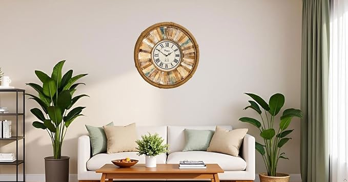 Vintage 24 Inch Wall Clocks,Quartz Silent Non Ticking,Battery Operated,Roman Numeral Style,for Bedroom, Kitchen,Living Room Farmhouse Rustic