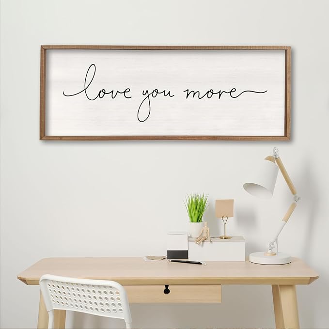Love You More Sign 32''×12'' Master Bedroom Above Over Bed Wall Decor Modern Farmhouse Large Vintage Wood Framed Hanging Over Bed Bedside Wall Art (Wood)