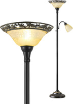 Torchiere Floor Lamps for Living Room, 70" Lamps for Living Room with Etched Glass Shade, Metal Pole & Heavy Base, Vintage Standing lamp Decor for Bedroom, Living Room, Office