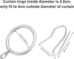 Hotop 60 Pieces 1.65 Inch Metal Drapery Curtain Rings Curtain Hanging Rings and 60 Pieces Metal Drapery Pin Hooks for Drapes Window Door Shower (Silver)