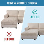 H.VERSAILTEX Velvet Stretch 3-Piece L Shape Sectional Couch Covers (Large 2 Seater + 1 Chaise, Oatmeal)