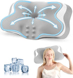 Cervical Pillow for Neck & Shoulder Pain Relief - Adjustable Ergonomic Pillow with Cooling Pillowcase,Memory Foam Pillow Fit for Side, Back & Stomach Sleepers(Gray-White)