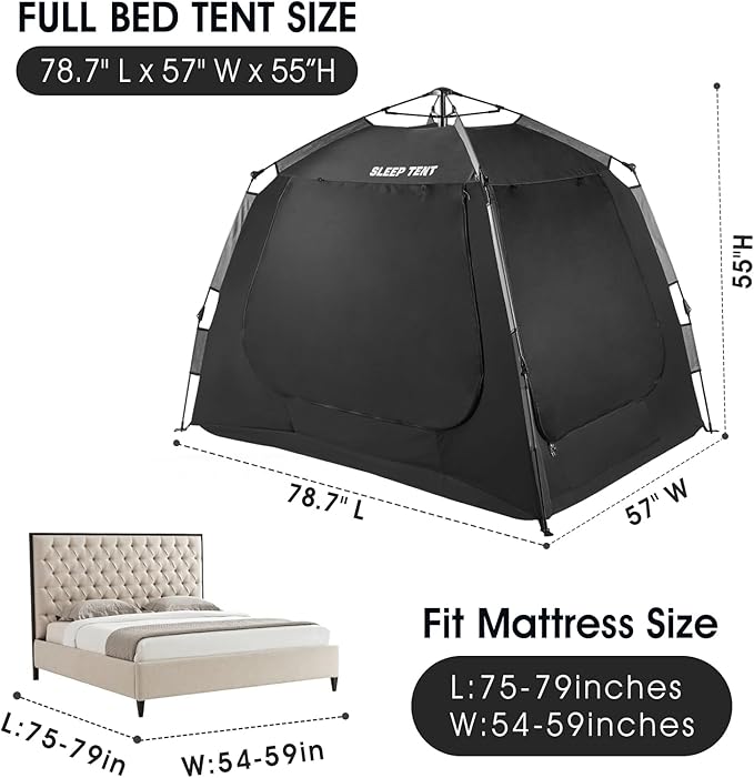 Bed Tent Bed Canopy Full Size,One-Click Bed Tents Breathable Privacy Sleep Tent with 3 Large Doors for Kids and Adult