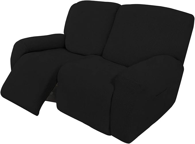 Easy-Going 6 Pieces Recliner Loveseat Stretch Sofa Slipcover Sofa Cover Furniture Protector Couch Soft with Elastic Bottom Kids, Spandex Jacquard Fabric Small Checks Black