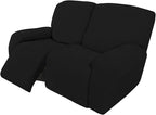 Easy-Going 6 Pieces Recliner Loveseat Stretch Sofa Slipcover Sofa Cover Furniture Protector Couch Soft with Elastic Bottom Kids, Spandex Jacquard Fabric Small Checks Black