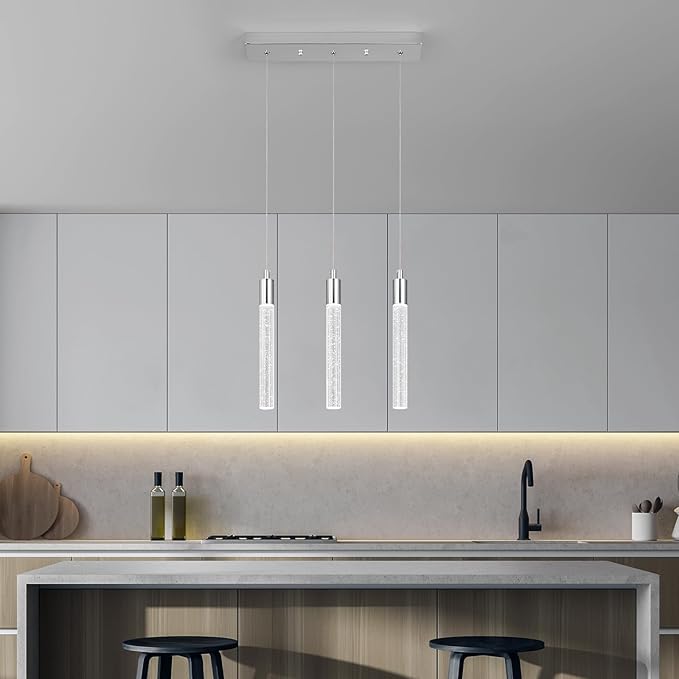 Kitchen Island Lighting Modern Light Fixture Kitchen Island Pendant Light Dimmable LED Chrome Mini Pendant Lighting Dinning Room Living Room Chrome Pendant Lights（3-Light）