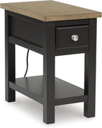 Signature Design by Ashley Drazmine Casual 1 Drawer Chair Side End Table with USB Charging Ports, 1 Lower Shelf and Power Cord, Light Brown & Black