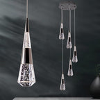 5-Light led Pendant Light, Dimmable Modern Pendant Light Kitchen Island Light Fixture Luxury Meteor Shower-Style Black Led Chandelier for Dinning Room, Kitchen Lighting Fixture