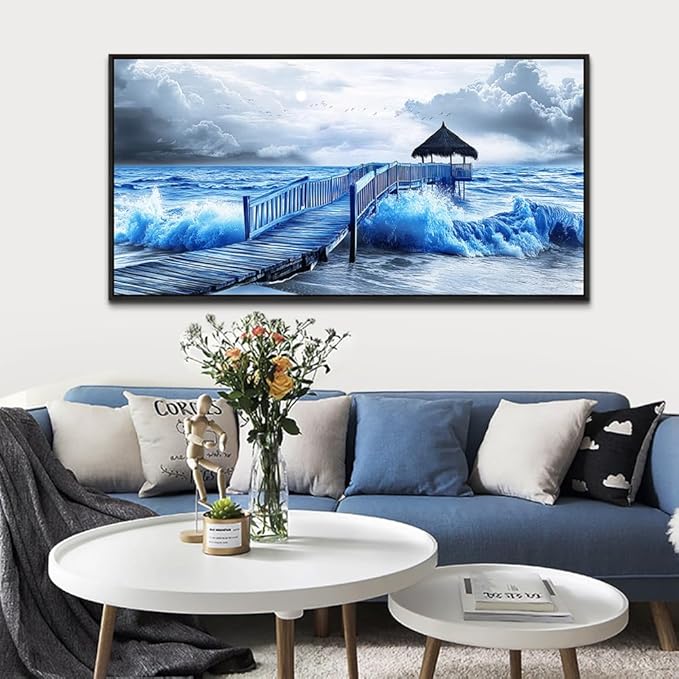 ZUITINGHUA Black Framed Canvas Wall Art For Living Room Large Wall Decor For Office Bedroom Decoration Ocean Landscape Pictures Black And White Paintings Artwork Mural Aesthetic Home Decor 30x60 In