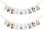 2PCS Boho Hanging Photo Display with Clips - Wooden Bead Garland String,Photo Collage Holder for Dorm,Cubicle & Teen Girl Room Decor,Picture Wall Banner with Clips for Bedroom Office Decorations