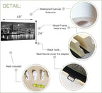 LevvArts - Black and White New York Picture Brooklyn Bridge Canvas Wall Art Full Moon Night Manhattan City Poster Canvas Print Framed Gallery Wrapped Modern Home Office Decoration