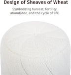 Modern Round Ottoman, Spiral-Tufted Foot Stool Ottoman, Teddy Fleece Upholstered Vanity Stool for Makeup, Bedroom, Living Room, White