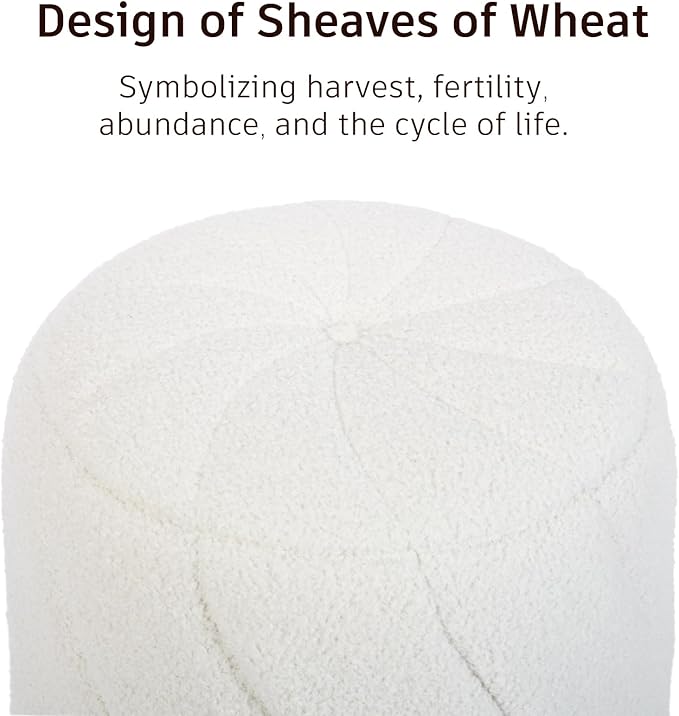 Modern Round Ottoman 2Pcs, Spiral-Tufted Foot Stool Ottoman, Teddy Fleece Upholstered Vanity Stool for Makeup, Bedroom, Living Room, White