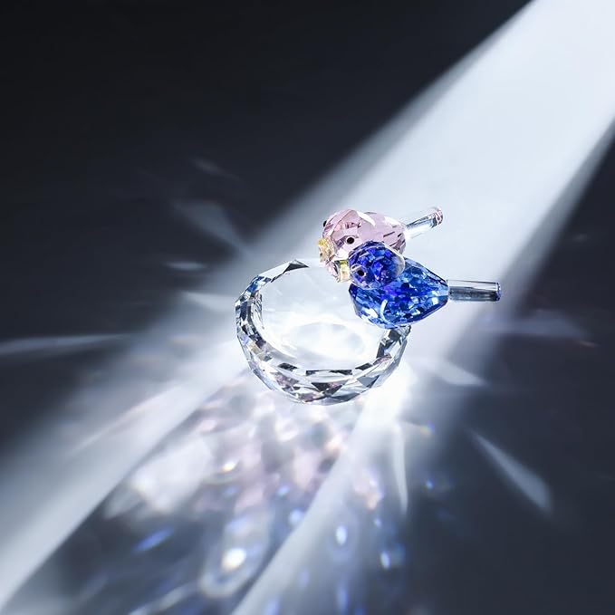 Crystal Bird Figurine Faceted Glass Birdy Nest Statue Valentine's Day Gift for Her Cute Animal Collectible Ornament Home Decor (Pink and Blue)