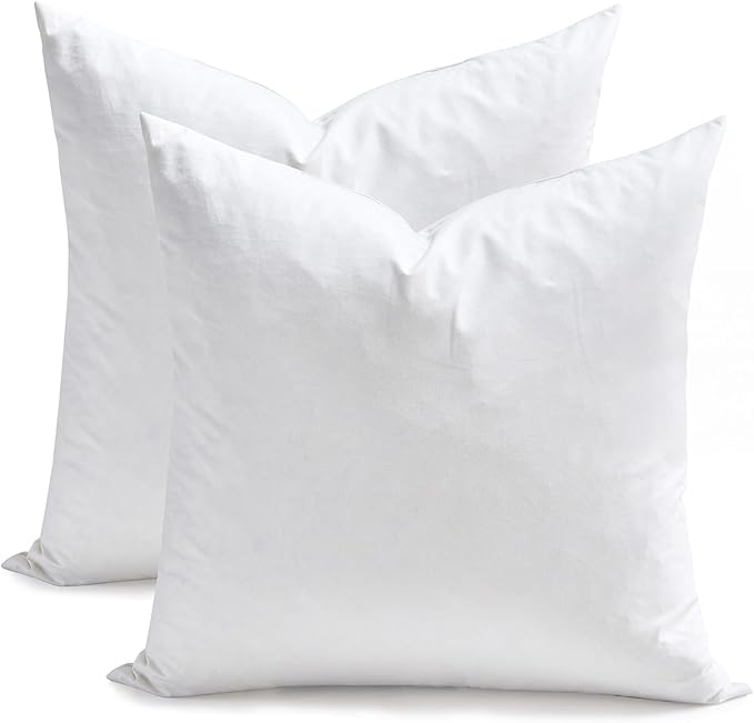 Feathers Down Pillow Inserts 12x12, Set of 2, 100% Organic Cotton Shell, Soft Decorative Square Throw Pillows for Living Room Sofa, Couch, or Bed (White)