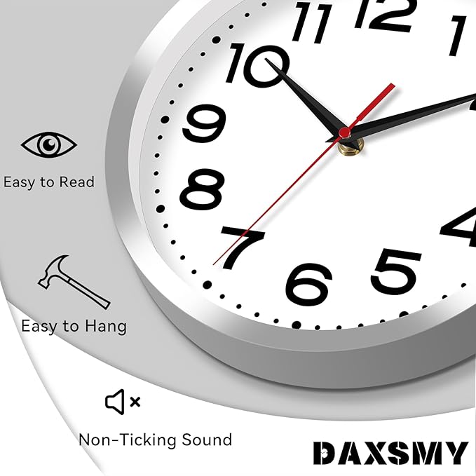 Wall Clock Silent Non-Ticking Modern Clock Battery Operated 12 Inch Small Classic Analog Decorative for Kitchen, Bathroom, Office, Bedroom, Home(Silver)