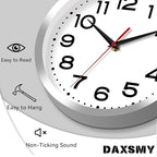 Wall Clock Silent Non-Ticking Modern Clock Battery Operated 12 Inch Small Classic Analog Decorative for Kitchen, Bathroom, Office, Bedroom, Home(Silver)