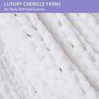 Bigacogo Chunky Knit Throw Blanket for Couch, 40x40 inches, 100% Hand Knitted with Thick Jumbo Chenille Yarn, Cozy Soft Large Rope Knot Cable Crochet Blankets for Sofa Bed Living Room, White