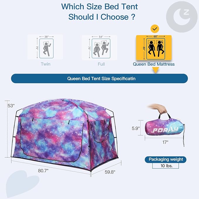 Bed Tent,Portable Privacy Sleeping Bed Canopy,Blackout 90% Drapes for Kids and Adult,Indoor Space Tent with Breathable Large Mesh Windows