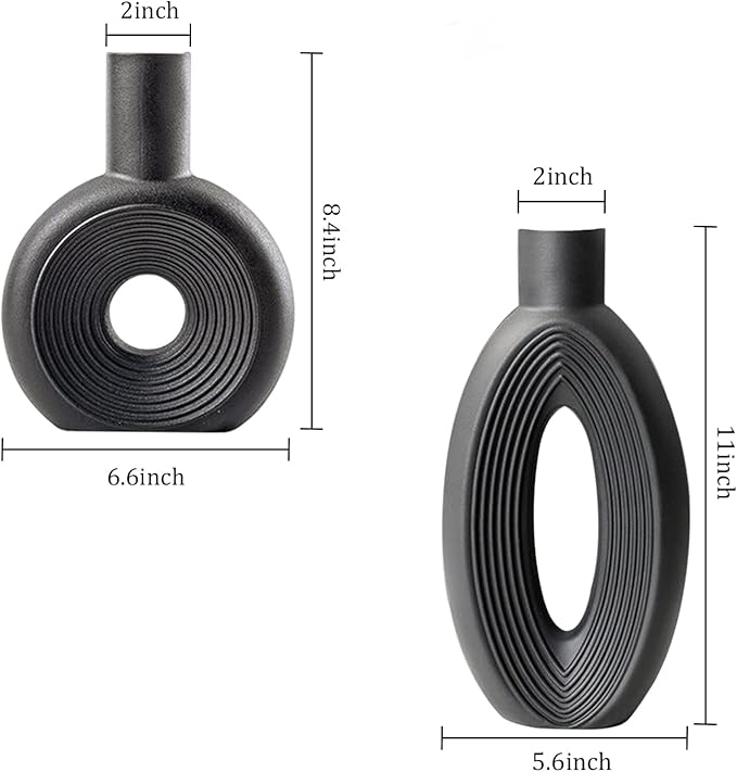 Ceramic Vase - Set of 2 for Home Decor,Black Pampas Vases Minimalist Nordic Boho Style for Modern Farmhouse Decor, Living Room、 Kitchen、Mantle、Bedroom、Dining Table、Office