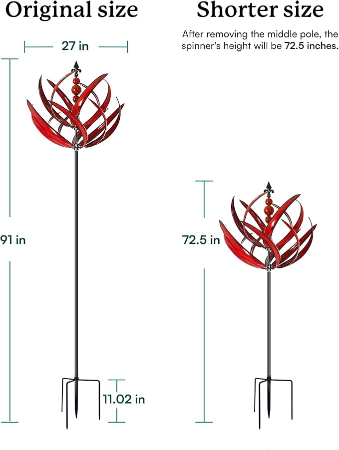 Yard Garden Wind Spinners - 91" Height Extra Large Wind Spinners Outdoor Metal, Kinetic Wind Sculptures for Lawn Patio Garden Decor (Burgundy Lotus)