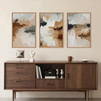 LHIUEM Large Abstract Brown Grey Framed Canvas Wall Art,Neutral Brush Stroke Pastel Wall Decor,Modern Color Block Wall Painting,Minimalist Artwork for Living Room,Bedroom,Dining Room,Office -16"x24"x3