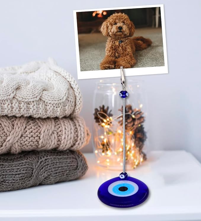 Evil Eye Base Clips Holder with Alligator Clip Clasp Note, Photo, Paper, Memo Holder Stand Charm Decorative Turkish - Greek - Jewish - Christian Christmas Handmade Ornament