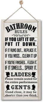 Rustic Western Bathroom Decor - Funny Wall Signs, Farmhouse Country Rules Wall Decor B1
