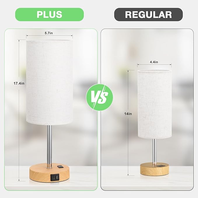 Touch Bedside Table Lamp with USB - 3 Way Dimmable Wood Lamp for Bedroom Nightstand, Desk Lamp with Charging Station for Dorm, Office, Kids Room, Living Room