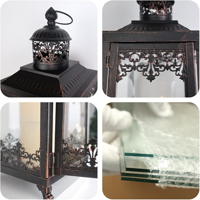 NEEDOMO Lanterns Decorative Outdoor & Indoor, Set of 2 Outdoor Lanterns for Porch,Large Candle Lantern, Bronze Metal Frame with Glass for Fall, Christmas