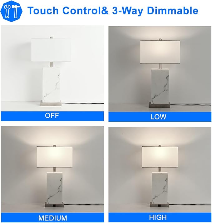 24" Silver Touch Table Lamp Set of 2 with USB Ports, 3-Way Dimmable Bedside Nightstand Lamps for Bedroom Living Room End Tables, Night Stand Light Side Lamp Faux Silk Shade, Bulbs Included